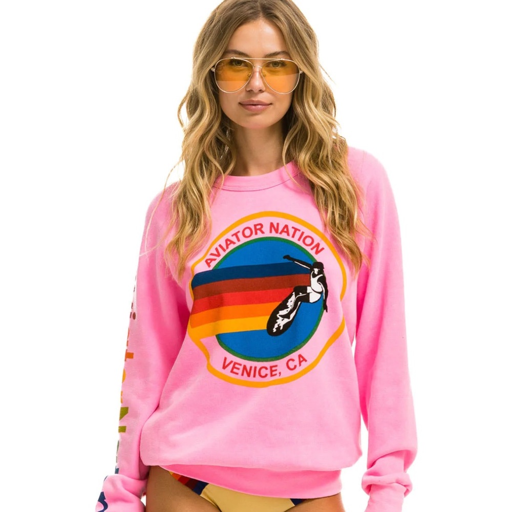 aviator nation pink crewneck sweatshirt RARE
